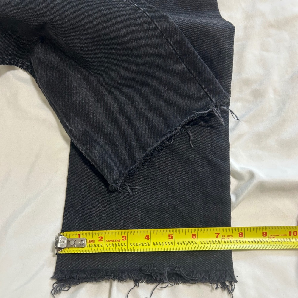 Zara High Waisted Straight Leg Jeans Washed Black Raw Hem Button Fly Size 4 - Picture 8 of 8